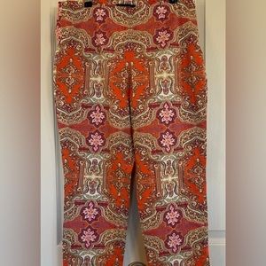 Talbots size 14 multicolor pants with dominate orange color. Unique design.